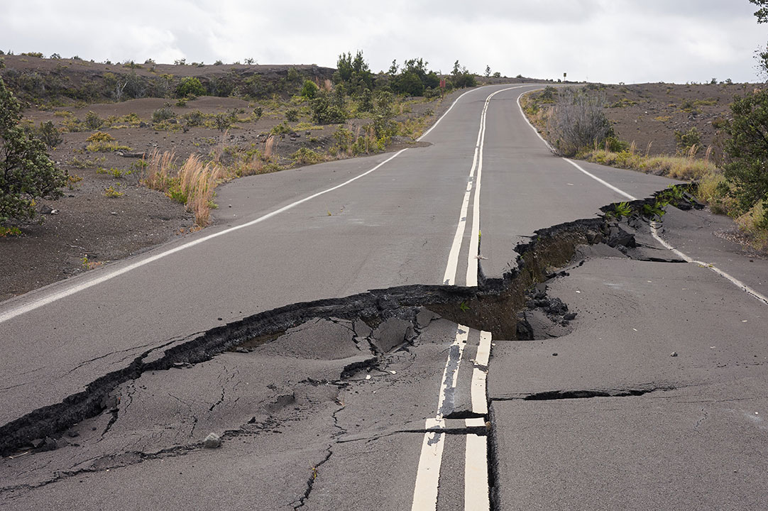 earthquake damage in a road
