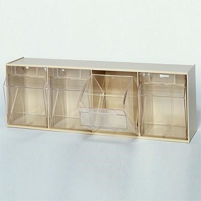Clear Tip Out 4-Bin Unit – 23 5/8"W x 6 5/8"D x                   8 1/8"H Overall