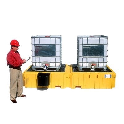 Ultra-Twin IBC Spill Pallet, No Drain with 1 Right Side Bucket Shelf