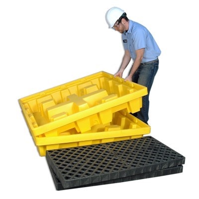Nestable Yellow Spill Pallet P4 with Drain, 4 Drum
