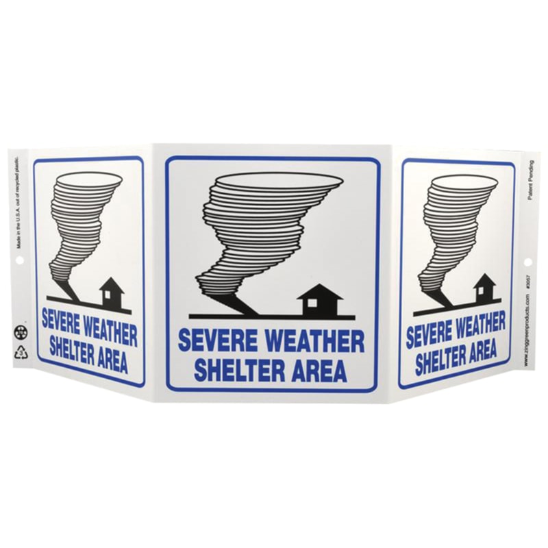 Severe Weather Shelter Area Tri-View 3-Sided Recycled Projection Sign with Graphic