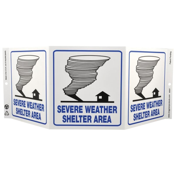 Severe Weather Shelter Area Tri-View 3-Sided Recycled Projection Sign with Graphic