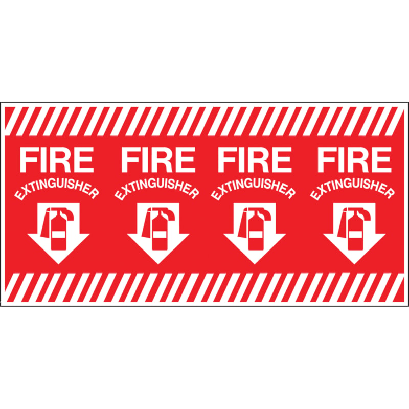 Fire Extinguisher Column Marker Awareness Sign with Arrow & Graphic, 12" x 24"