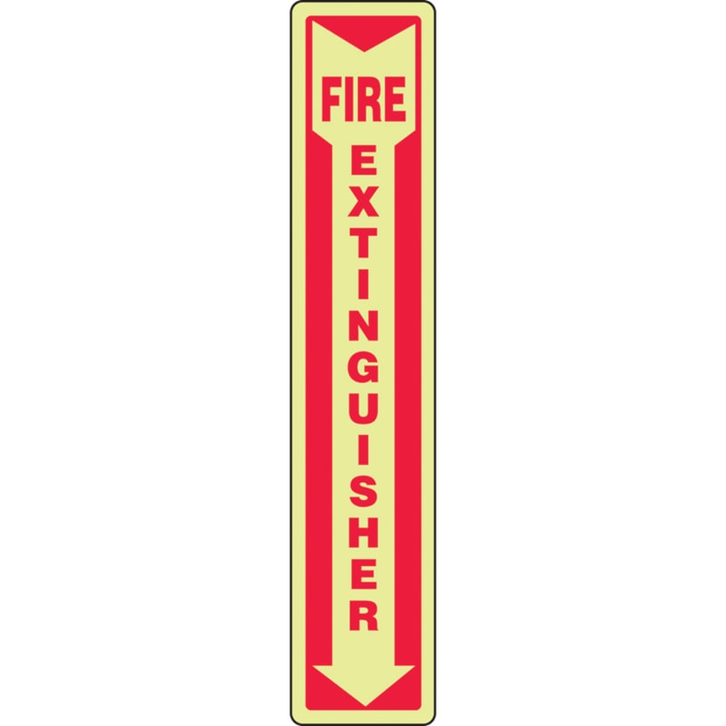Glo-In-The-Dark Self-Adhesive Vertical Fire Extinguisher Safety Sign, 18" x 4"