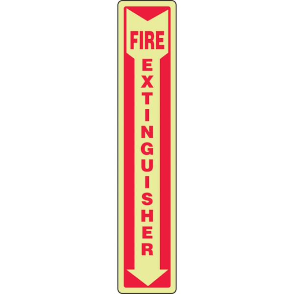 Glo-In-The-Dark Self-Adhesive Vertical Fire Extinguisher Safety Sign, 18" x 4"