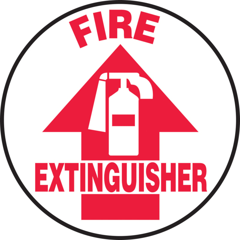 17" Slip-Gard™ Fire Extinguisher Floor Sign with Arrow & Graphic