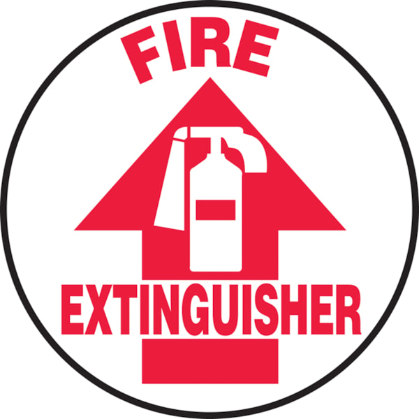 17" Slip-Gard™ Fire Extinguisher Floor Sign with Arrow & Graphic