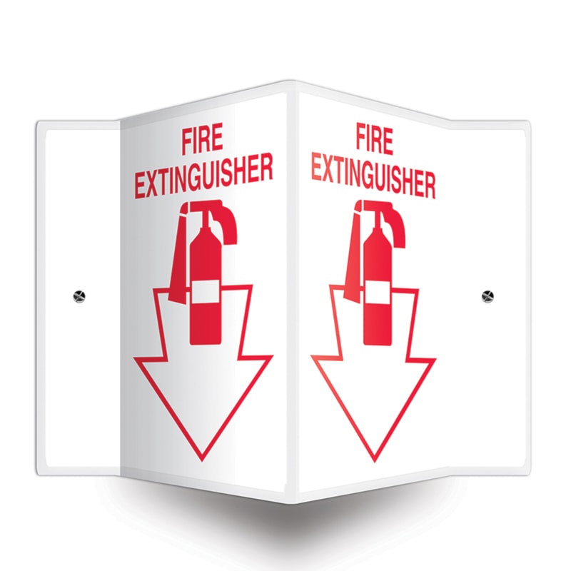 Fire Extinguisher Projection™ Sign with Arrow & Graphic, Red on White