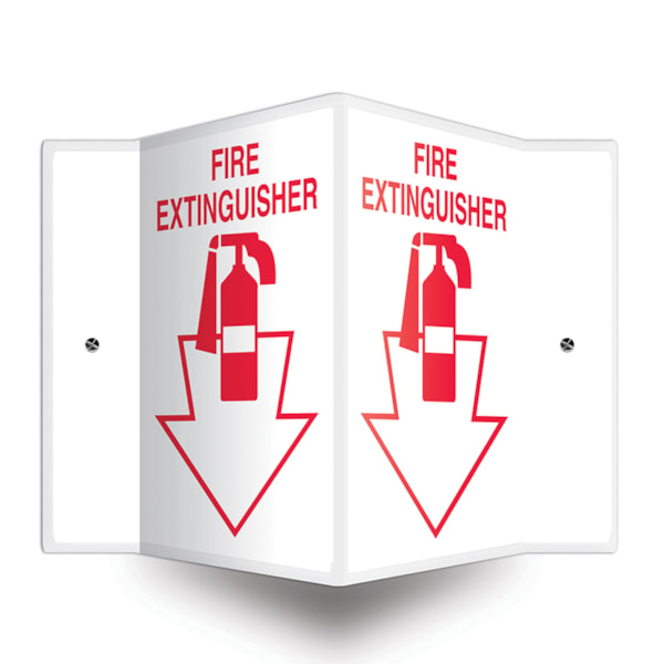 Fire Extinguisher Projection™ Sign with Arrow & Graphic, Red on White