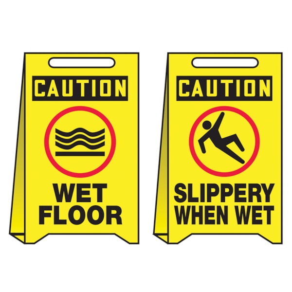 Caution Wet Floor & Slippery When Wet Reversible Fold-Ups® Sign with Graphics