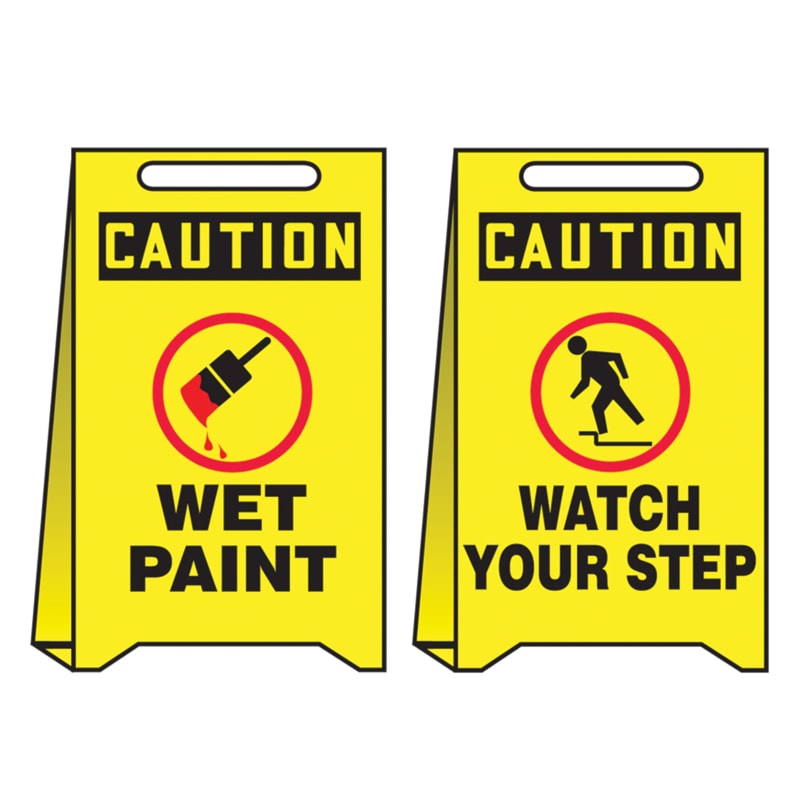 Caution Wet Paint & Watch Your Step Reversible Fold-Ups® Sign with Graphics