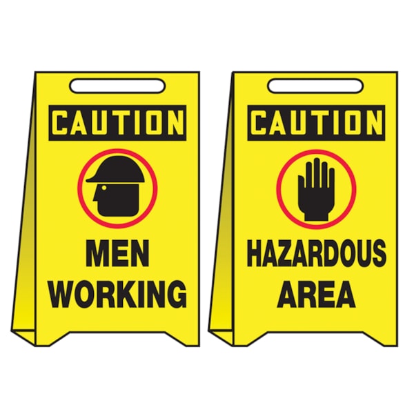 Caution Men Working & Hazardous Area Reversible Fold-Ups® Sign with Graphics