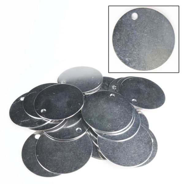 2" Round Aluminum Valve Tags with 3/16" Hole Diameter, 25/Pack