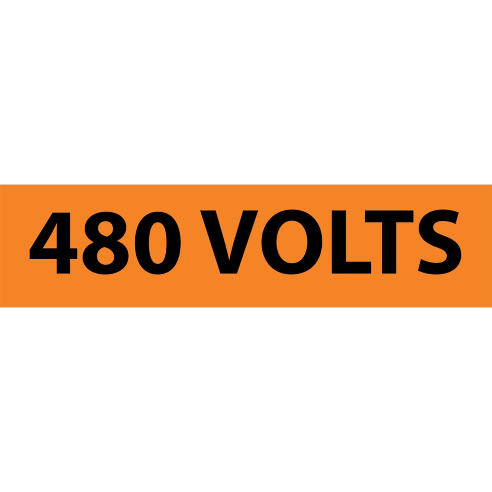 480 Volts Black Type on Orange Pressure-Sensitive Vinyl Label Pipe Marker, 25/Pack