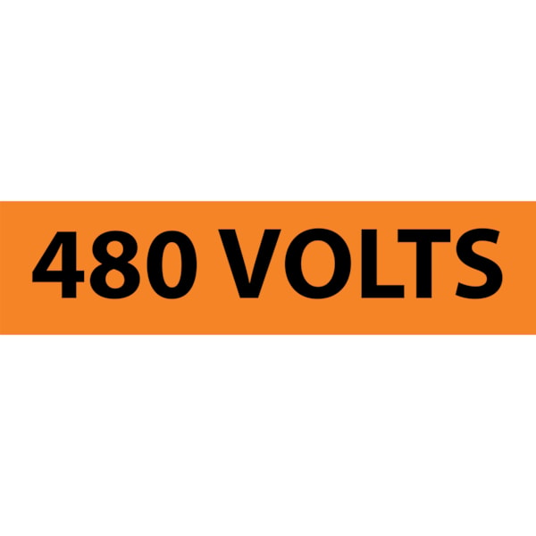 480 Volts Black Type on Orange Pressure-Sensitive Vinyl Label Pipe Marker, 25/Pack