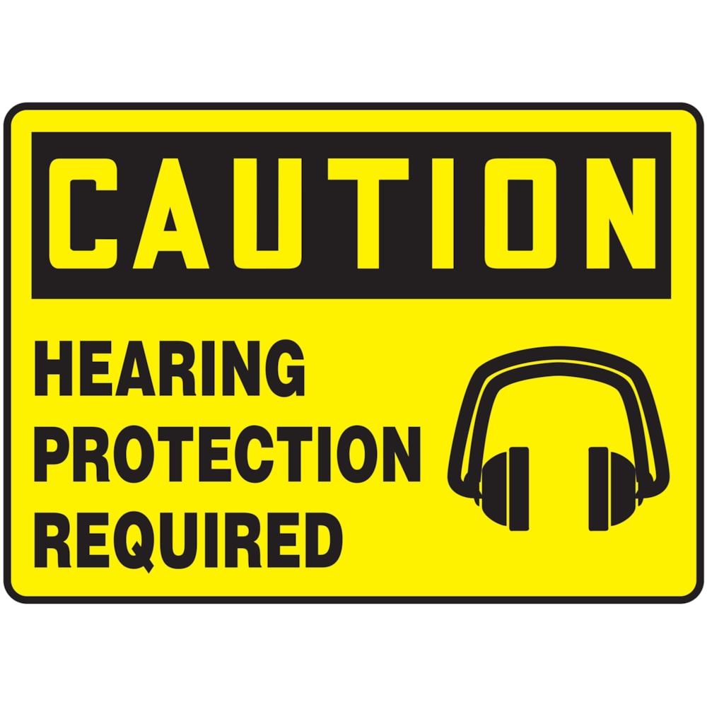 Caution Hearing Protection Required with Graphic Safety Sign
