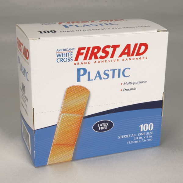 3/4" x 3" Plastic Adhesive First Aid Bandages, 100/Box