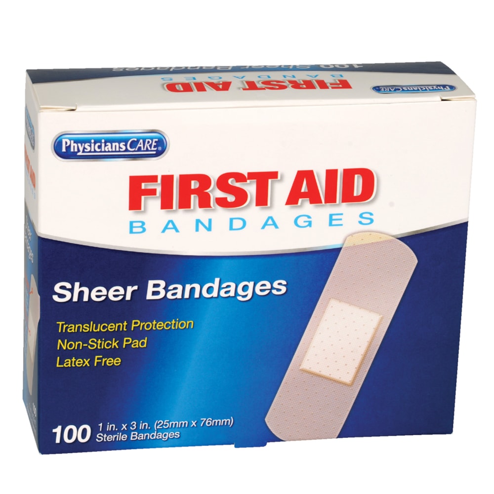 1" x 3" Sheer Adhesive First Aid Bandages, 100/Box