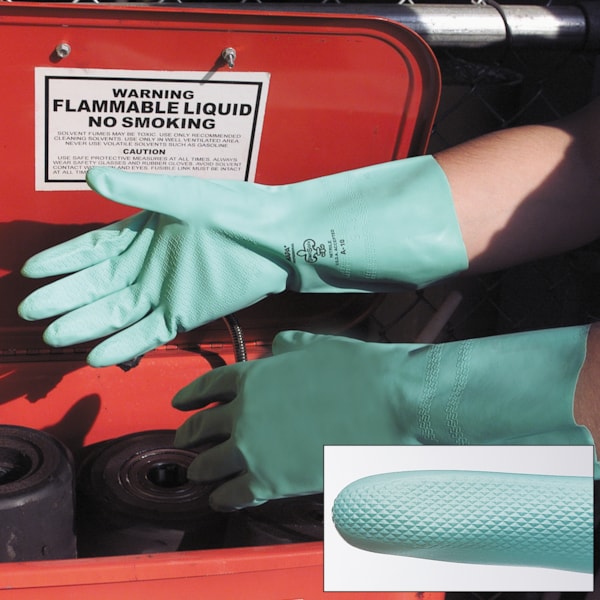 StanSolv® 11 mil Unlined 13" Diamond Grip Nitrile Chemical Resistant Gloves