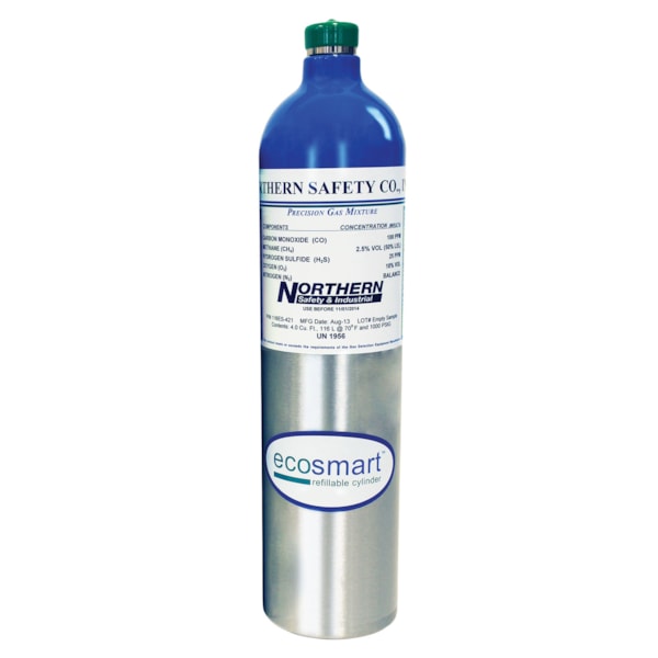 60 PPM/CO, 1.45% VOL Methane/LEL, 20 PPM/H2S, 15%/O2, Nitrogen Calibration Gas
