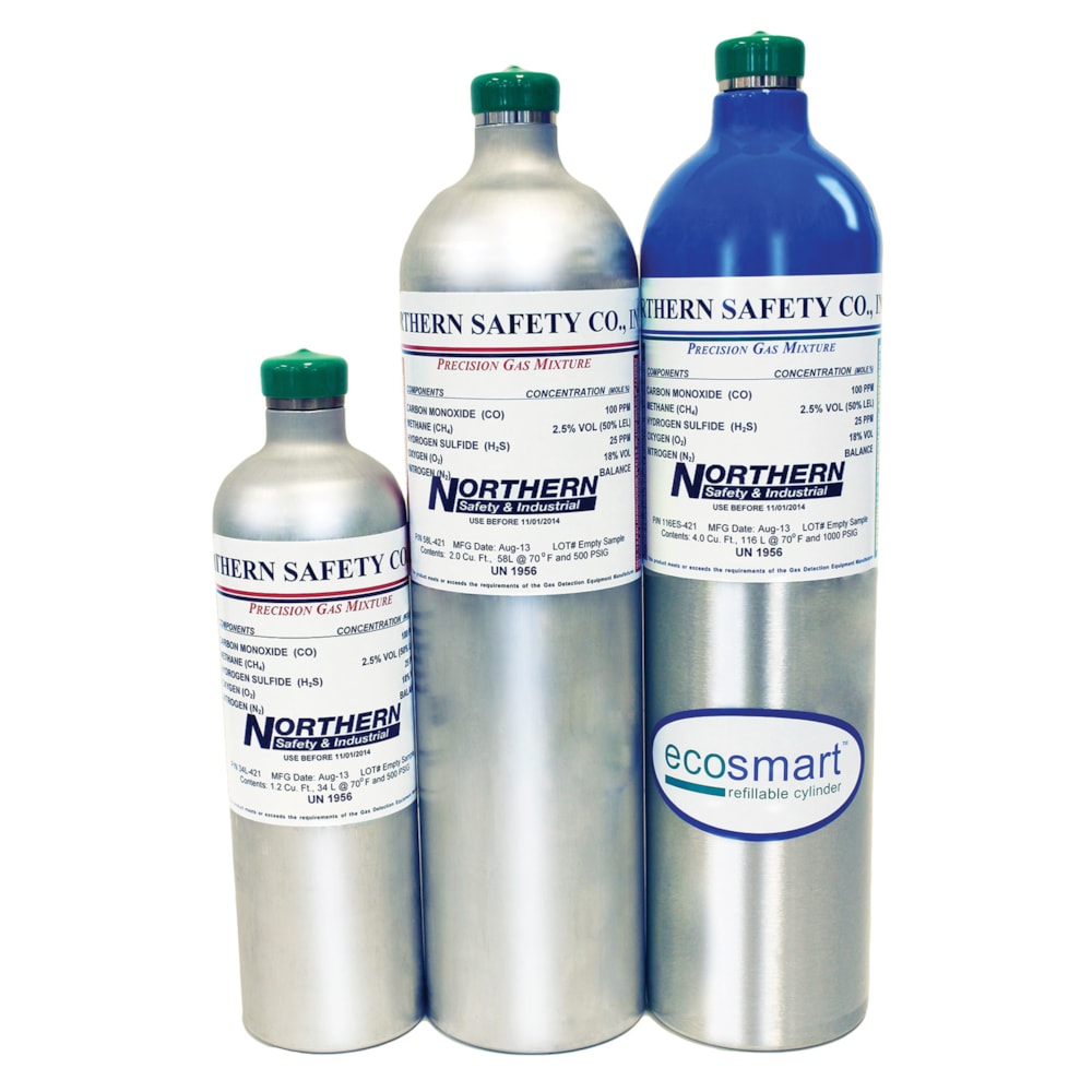 60 PPM/CO, 1.45% VOL Methane/LEL, 20 PPM/H2S, 15%/O2, Nitrogen Calibration Gas