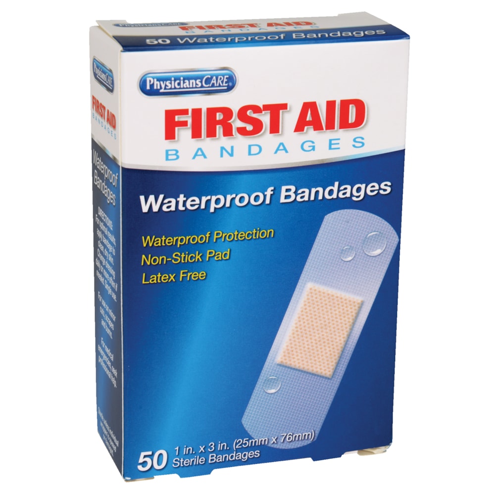 1" x 3" Waterproof Sheer Adhesive First Aid Bandages, 50/Box