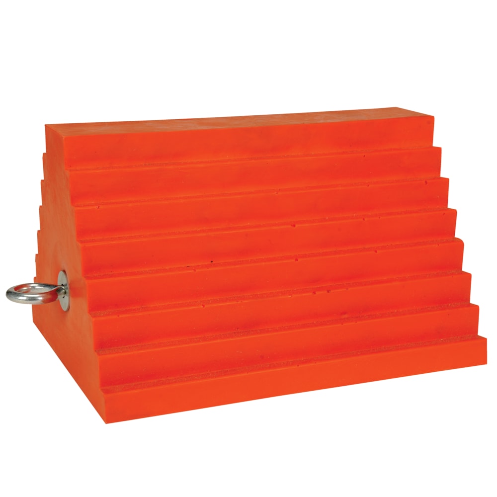 Reinforced Pyramid Wheel Chock with Eyebolt, Orange, 9 1/2" x 7 3/4" x 6 1/4" (3 lb.)