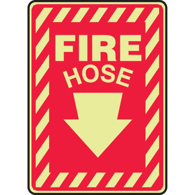 Glo-In-The-Dark Self-Adhesive Fire Hose Safety Sign, 14" x 10"