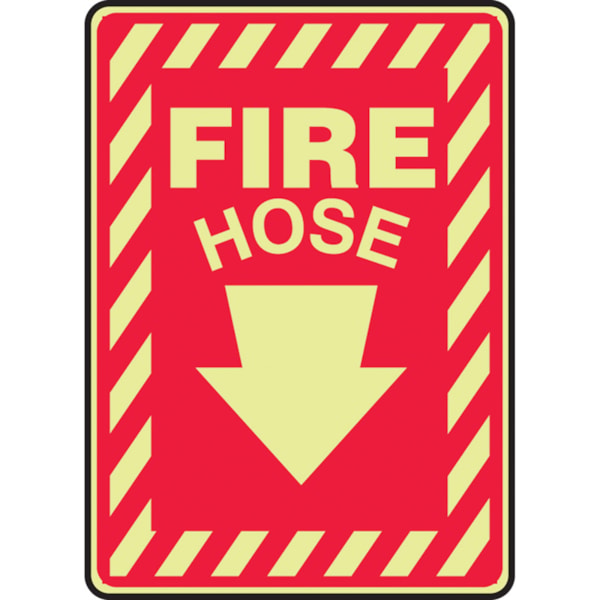 Glo-In-The-Dark Self-Adhesive Fire Hose Safety Sign, 14" x 10"