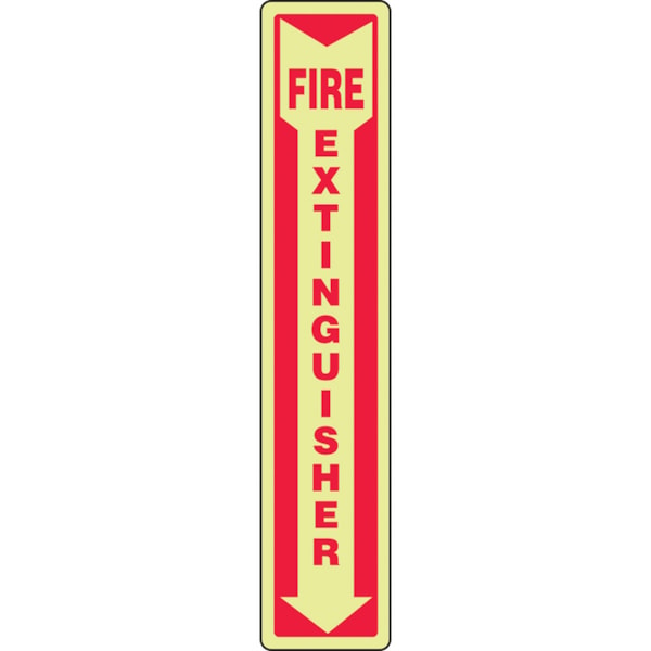 Glo-In-The-Dark Self-Adhesive Vertical Fire Extinguisher Safety Sign, 12" x 4"