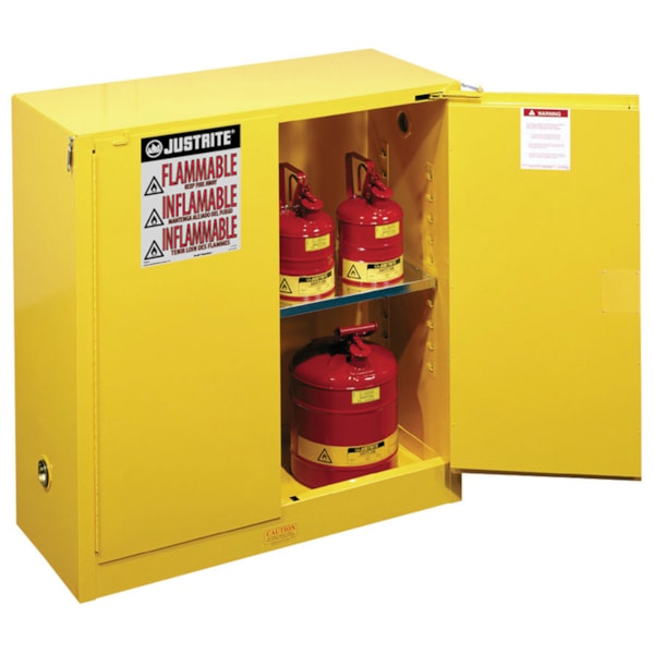 30 Gallon Yellow Storage Cabinet for Flammable Liquids & Safety Cans with Self-Closing Doors & 1 Shelf