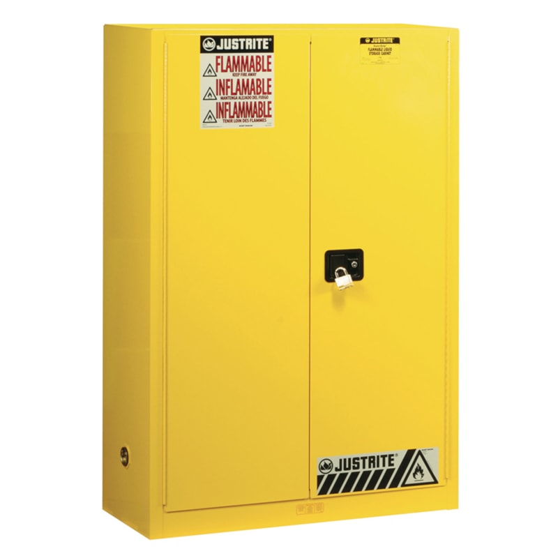 45 Gallon Yellow Storage Cabinet for Flammable Liquids & Safety Cans with Manual Doors & 2 Shelves