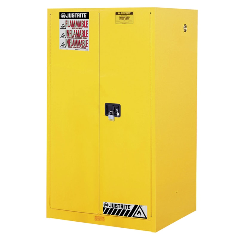 60 Gallon Yellow Storage Cabinet for Flammable Liquids & Safety Cans with Manual Doors & 2 Shelves