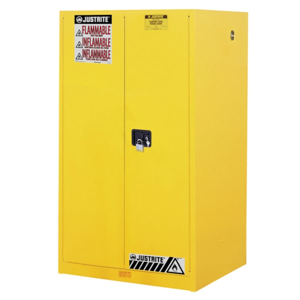 60 Gallon Yellow Storage Cabinet for Flammable Liquids & Safety Cans with Manual Doors & 2 Shelves