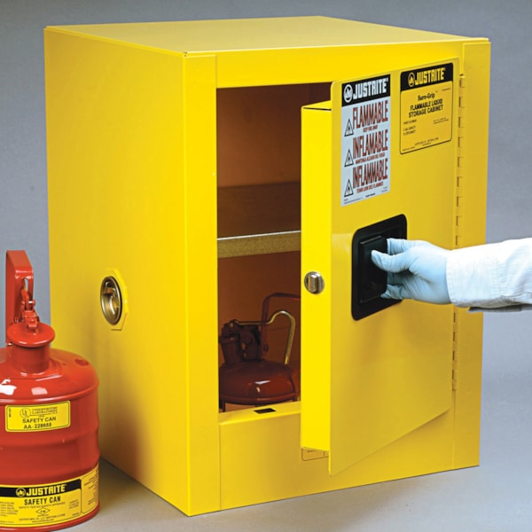 Compac 4 Gallon Yellow Storage Cabinet for Flammable Liquids & Safety Cans with Manual Door