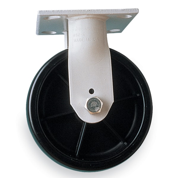 8" Medium Duty Rigid Caster, High Capacity Rubber Mold-On/Cast Iron