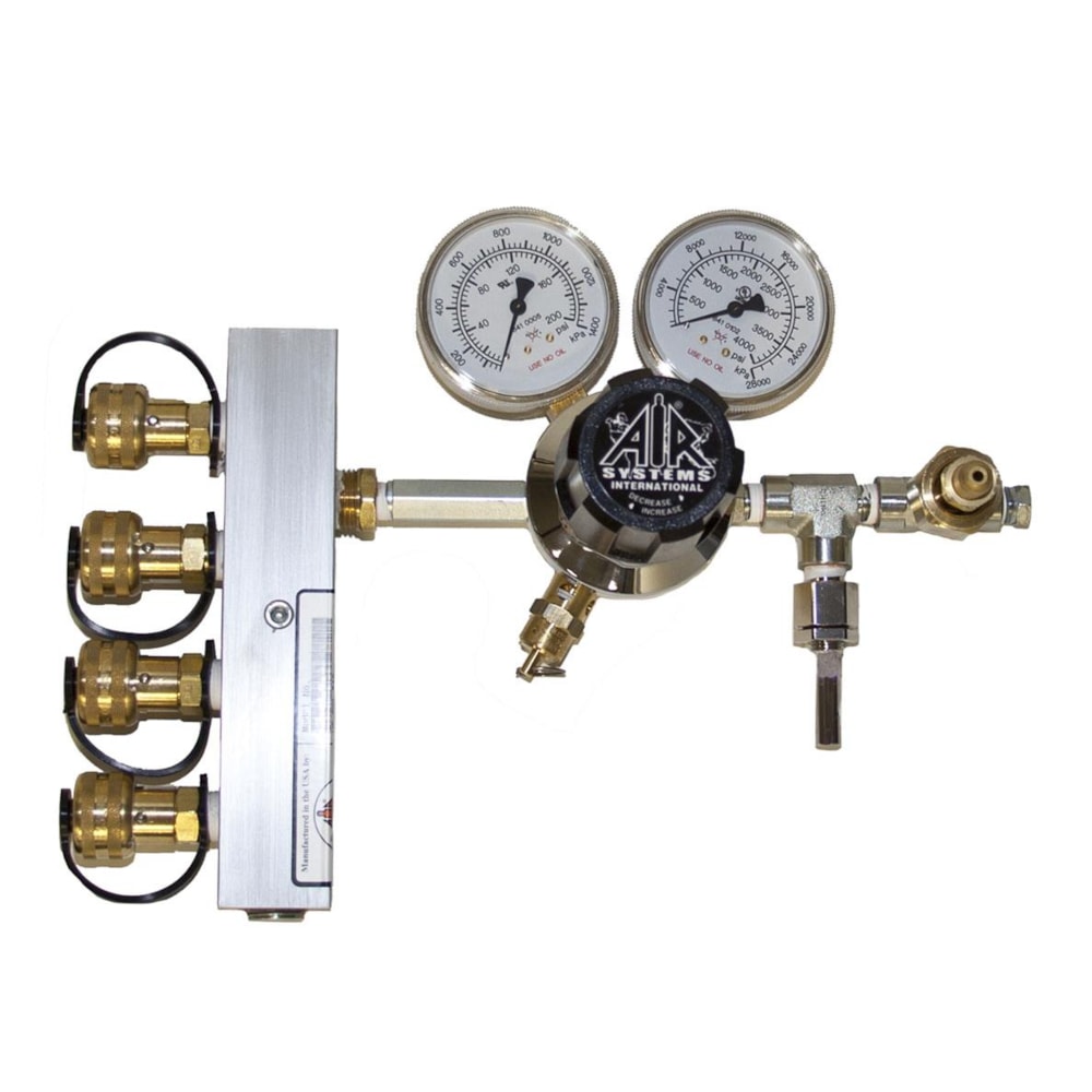 4-Outlet Breathing Air Regulator/Manifold Assembly Complete w/Relief Valve & Low Pressure Alarm Whistle, CGA-347, 5000 PSI