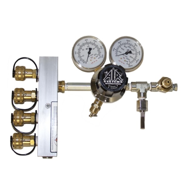 4-Outlet Breathing Air Regulator/Manifold Assembly Complete w/Relief Valve & Low Pressure Alarm Whistle, CGA-347, 5000 PSI