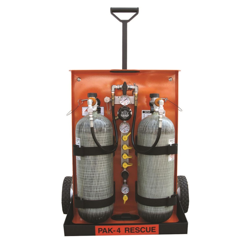 2-Cylinder PORTA-PAK™ Rescue Cart Assembly, 4 Outlets, 4500 PSI, Additional Low Pressure Regulator and Single Outlet for Air Tools, Cylinders Sold Separately