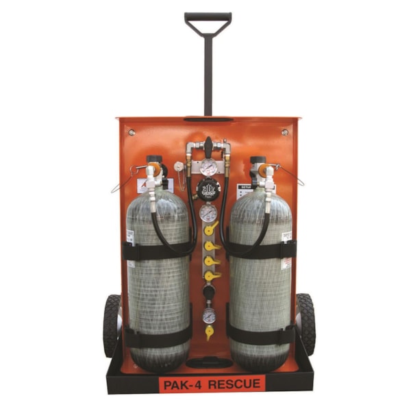 2-Cylinder PORTA-PAK™ Rescue Cart Assembly, 4 Outlets, 4500 PSI, Additional Low Pressure Regulator and Single Outlet for Air Tools, Cylinders Sold Separately