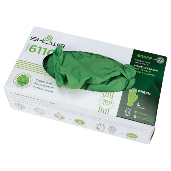 6110PF Biodegradable Disposable Nitrile Gloves 100/Box , Powder-Free