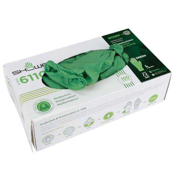 6110PF Biodegradable Disposable Nitrile Gloves 100/Box , Powder-Free