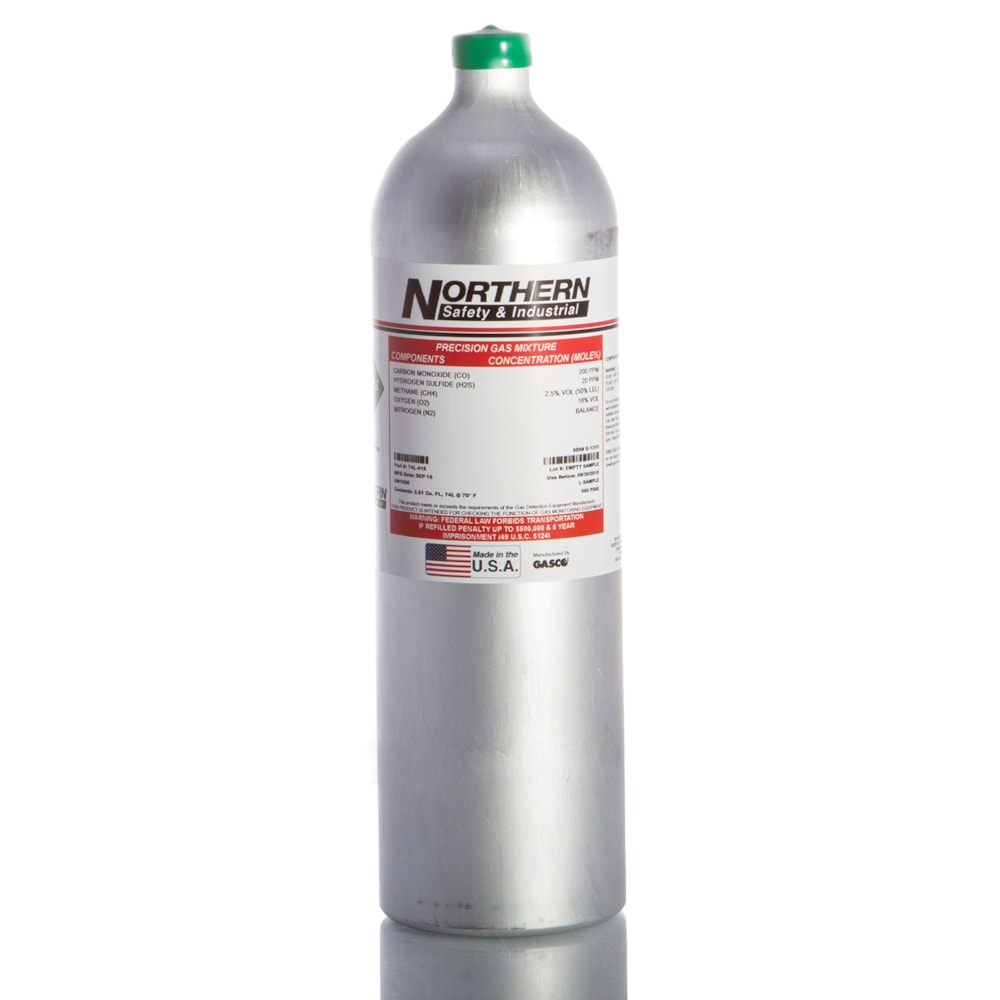 100 PPM/CO, 35% Pentane/25% LEL, 25 PPM/H2S, 19%/O2, Nitrogen Calibration Gas