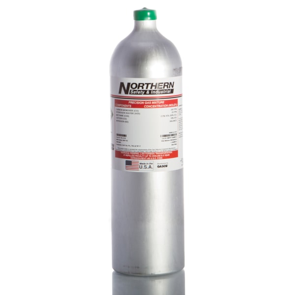 100 PPM/CO, 35% Pentane/25% LEL, 25 PPM/H2S, 19%/O2, Nitrogen Calibration Gas