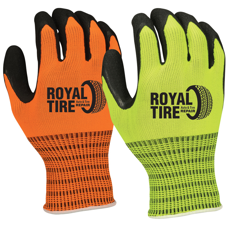 Hi-Vis Rubber Palm Coated String Knit Gloves, Custom Product Add Your Logo