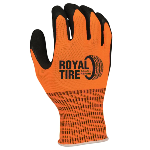 Hi-Vis Rubber Palm Coated String Knit Gloves, Custom Product Add Your Logo
