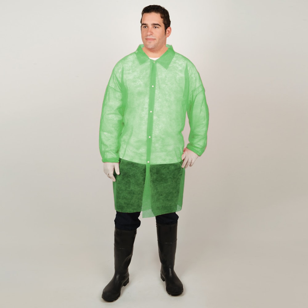 PolyLite® Long Sleeve Snap Front Green Disposable Lab Coat 30/Case
