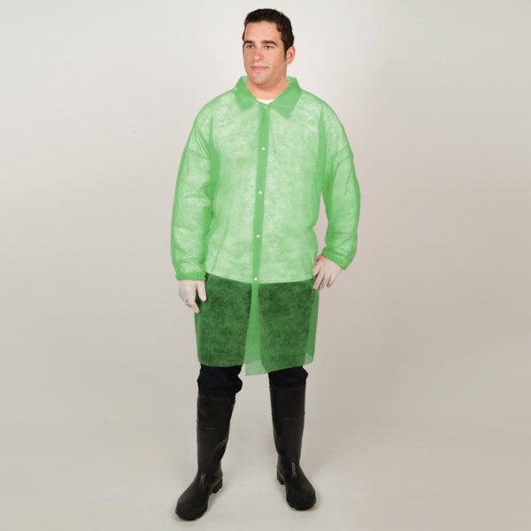 PolyLite® Long Sleeve Snap Front Green Disposable Lab Coat 30/Case