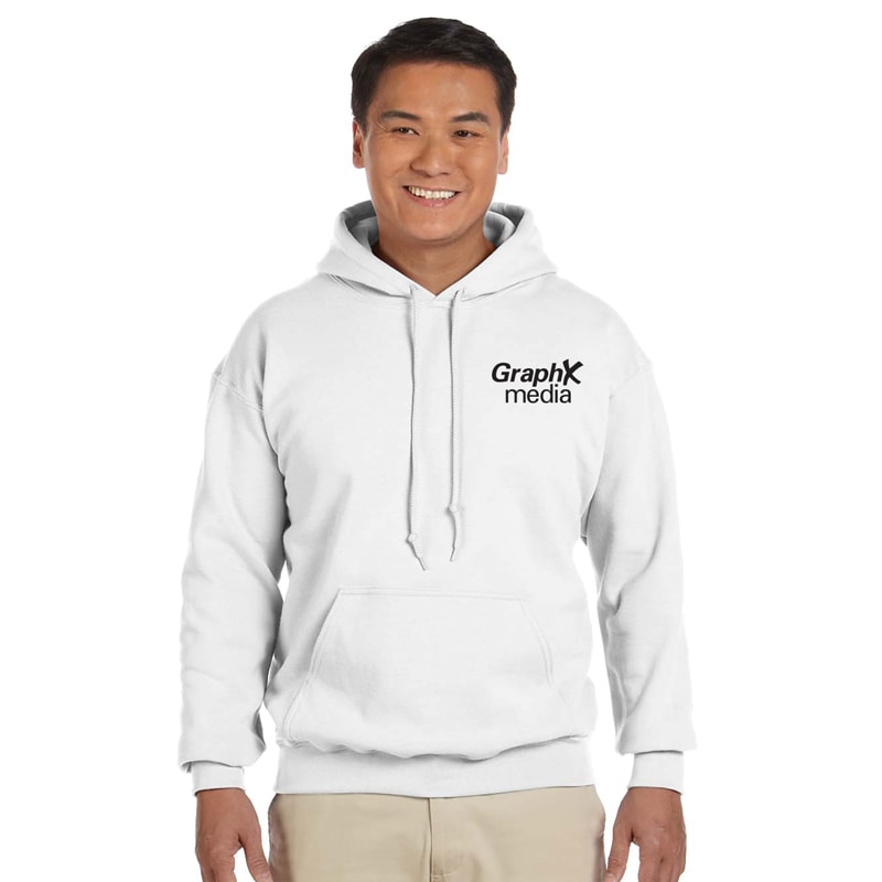 8 oz. Heavy Blend™ 50/50 Fleece Hooded White Sweatshirt, Custom Product Add Your Logo