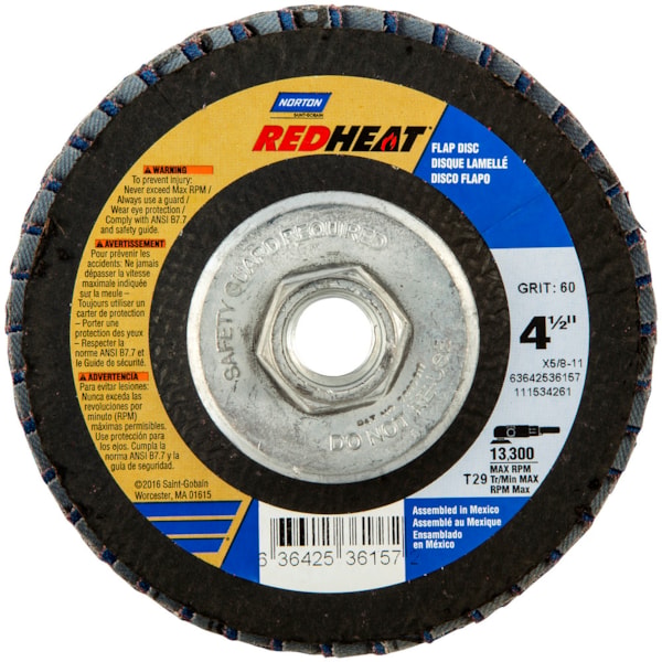 4 1/2" 60 Grit Coated Ceramic Flap Disc with 5/8-11 Arbor and 13,000 RPM